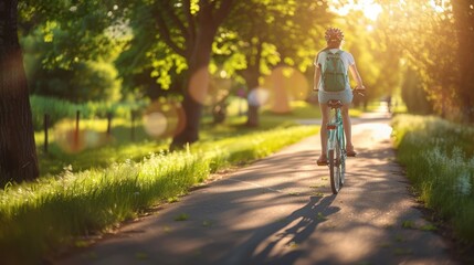 The woman cycling in park