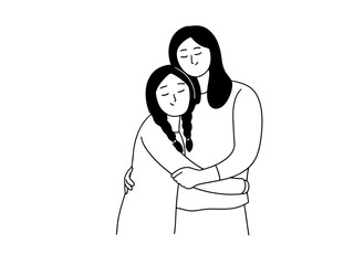 Mother and daughter hugging