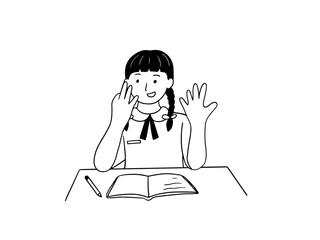 Young girl counting on fingers while studying mathematics