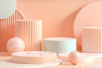 3D Pastel Pink and Blue Geometric Shapes - Modern Abstract Minimalistic Design for Prints, Posters, and Digital Art