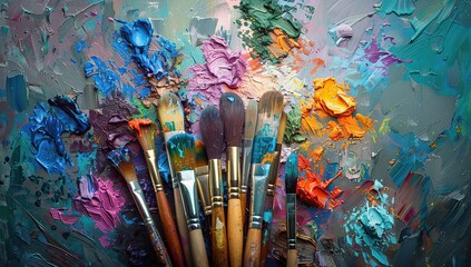 A collection of paintbrushes in an artist's glass