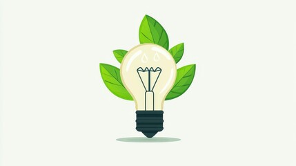 Light bulb with leaf and water droplet, nurturing ideas into growth, flat design illustration