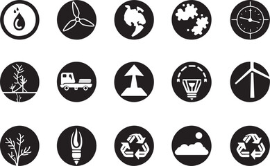A simple vector icon set featuring a environmental activism, green technologies, zero waste, and ecosystem restoration