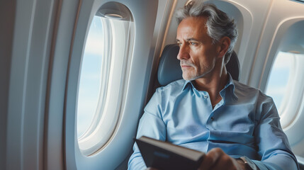 Businessman on Airplane