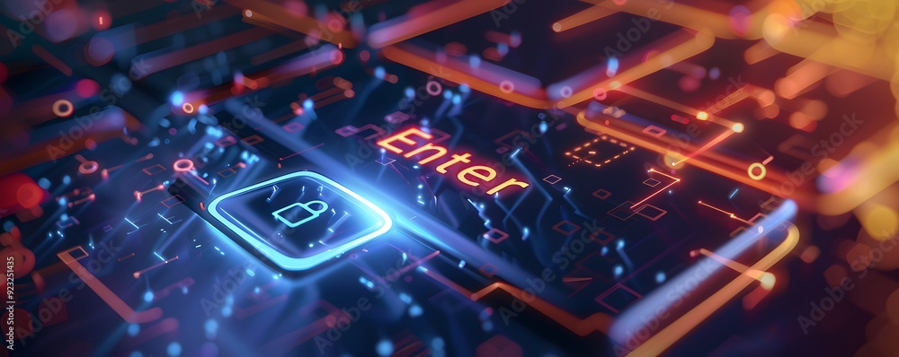 Poster abstract futuristic keyboard with enter key and lock symbol