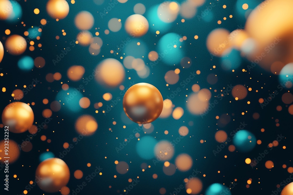 Poster abstract design of colorful spheres floating in a dark space, creating a sense of depth and motion i