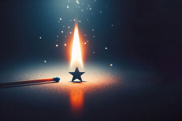 Fototapeta premium The match lit a small star. Space for text.