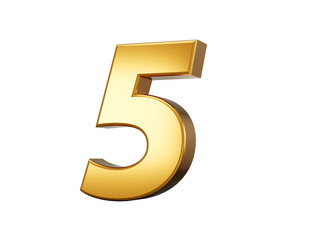 Fototapeta premium Golden metallic Number 5 Five, White background 3d illustration 