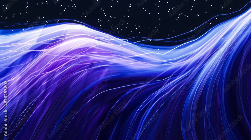 Poster abstract background. straight and curved lines look like streaks of light moving across a dark backg