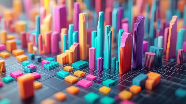 A 3D investment portfolio with graphs and charts, symbolizing diversified investments