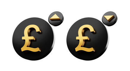 Pound up and down arrow graph isolated 3d illustration gold and black
