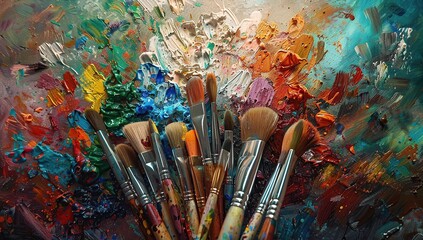 Obraz premium A collection of paintbrushes in an artist's glass