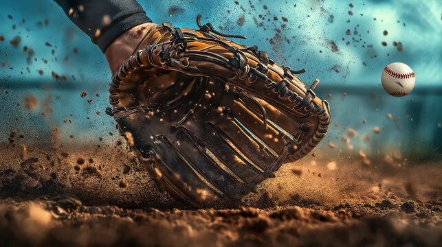 baseball player diving and catching the ball - Powered by Adobe