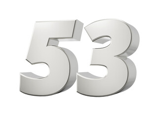 Obraz premium Silver 3d numbers 53 Fifty three. Isolated white background 3d illustration 