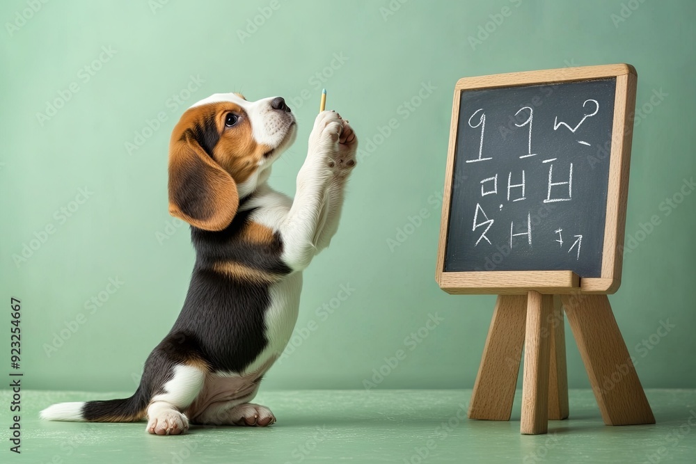 Canvas Prints Beagle Pup Writing on a Chalkboard back to school