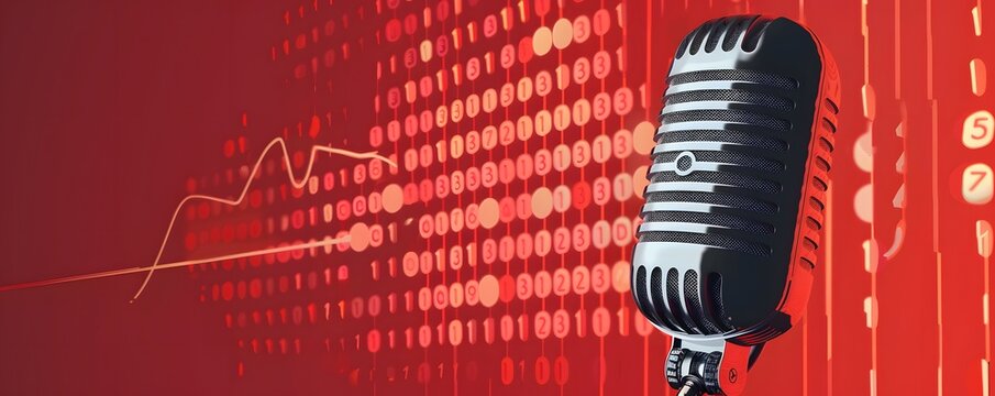 Vintage Microphone with Binary Code Background
