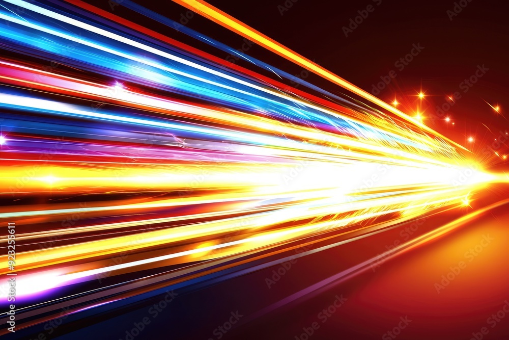Poster vibrant light trails create a mesmerizing effect, showcasing speed and movement in an abstract compo