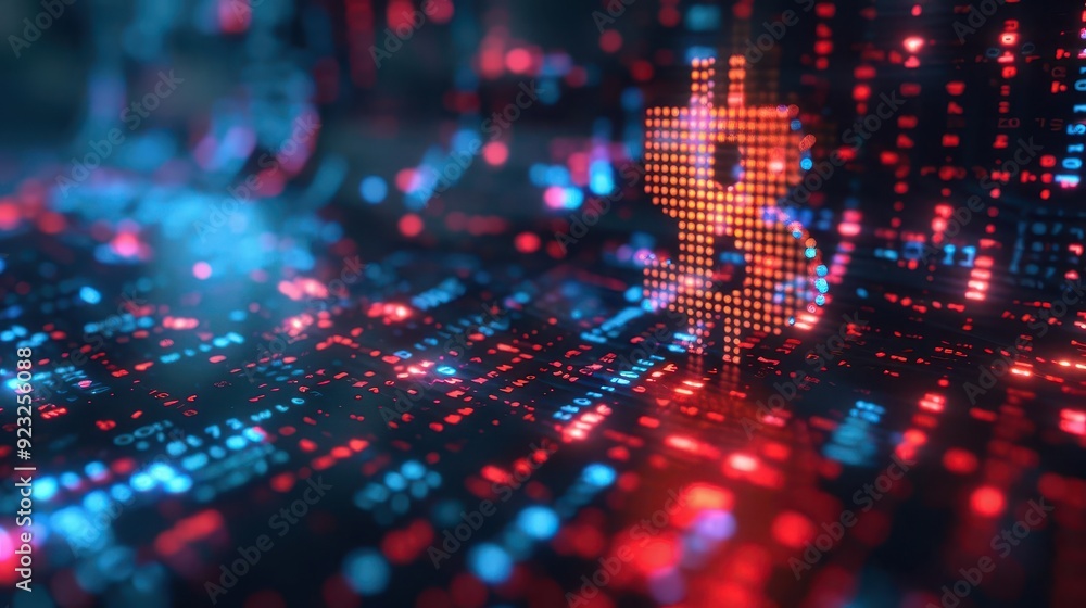 Poster digital dollar symbol with glowing data streams representing finance and technology in a modern cryp