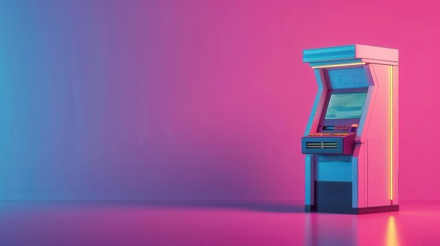 A vibrant arcade game machine with neon lighting, perfect for retro gaming enthusiasts and nostalgic memories of classic games.