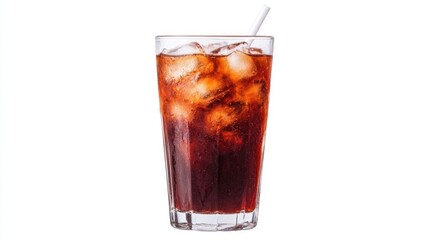 Vibrant watercolor of a refreshing iced coffee drink served in a glass with a straw isolated on a clean white background