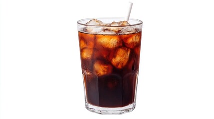 Vibrant and refreshing watercolor of an iced coffee beverage served in a glass with a straw against a clean white background  This creative clipart design is perfect for cafe restaurant