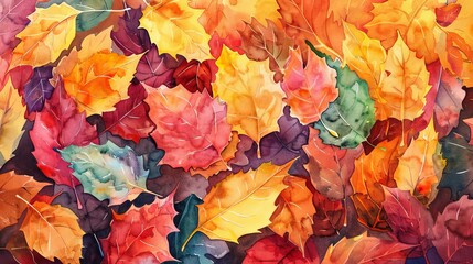 A watercolor illustration depicting autumn leaves