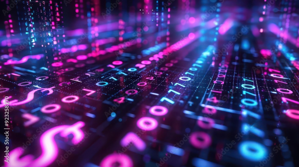 Poster vibrant digital data streams illustrating technology and information flow in a futuristic design of 