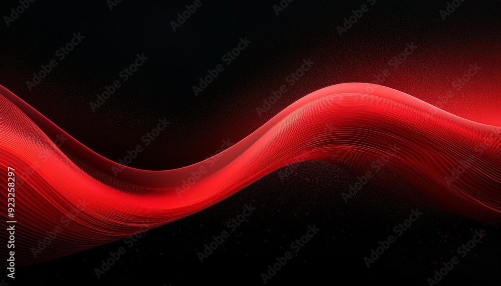 Poster red glowing abstract gradient wave on a black grainy background, ideal for minimalistic wide banners