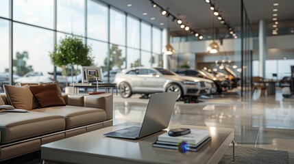 Exquisite Luxury Car Dealership Sophisticated Lounge with HighEnd Models Panoramic View and Modern Technology