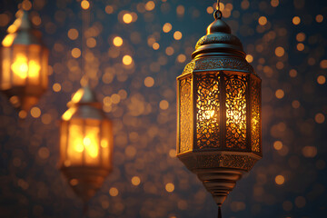Ramadan Lantern decoration background, 3d Rendering, Generative AI