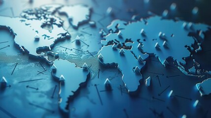 Detailed 3D world map highlighting countries with a modern blue theme, ideal for global projects and visual presentations.