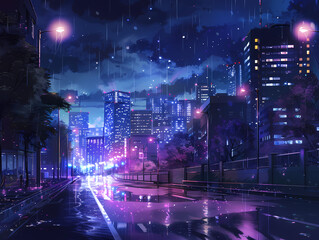 Fototapeta premium beautiful night atmosphere on a city street background illustration