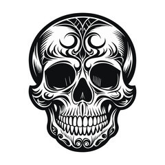 Skull silhouette on vintage style, Human skull vector illustration