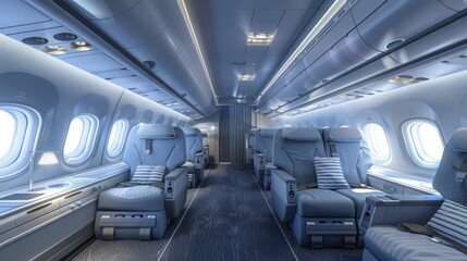 Fototapeta premium Empty passenger airplane seats in the cabin
