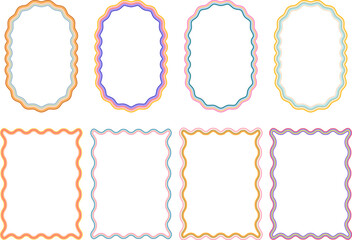 Geometric boho retro frames with colorful wavy lines	
