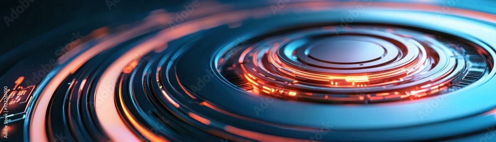 Poster abstract design featuring vibrant circular patterns with glowing effects, ideal for technology and d