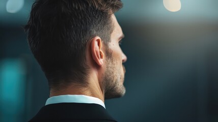 Obraz premium A minimalist portrait of a businessman with his face illuminated by a spotlight.