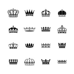 Set of crown icons. Heraldic design decoration elements. PNG.