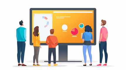 team presentation on big screen in office meeting