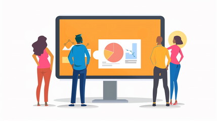 team presentation on big screen in office meeting