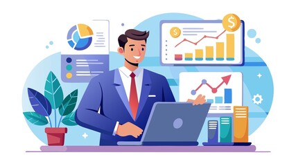 Fototapeta premium A businessman analyzing a financial landscape with the help of digital graphics. The financial responsibility and is perfect for highlighting the importance of strategic planning