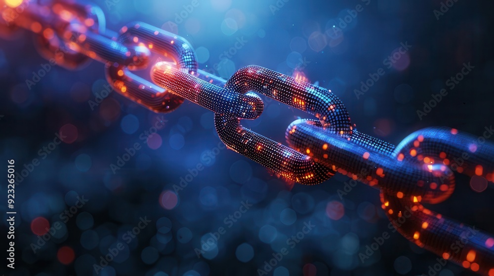Poster close-up of a glowing chain link with vibrant colors and a mystical background, representing strengt