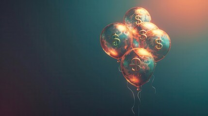 Colorful balloons with dollar signs, symbolizing celebration, finance, and prosperity in a vibrant atmosphere.