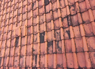 Terracotta Roof or Clay tile roofs with old condition from nature that can be used for slide show background, banner, wallpaper, etc. | Natural and raw photos with natural vintage texture and colors
