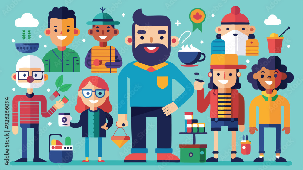 Poster flat design character vector illustrations diverse characters in everyday activities with a flat, mi