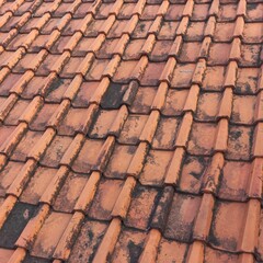 Terracotta Roof or Clay tile roofs with old condition from nature that can be used for slide show background, banner, wallpaper, etc. | Natural and raw photos with natural vintage texture and colors