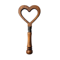 A beautifully crafted wooden key with a heart-shaped handle, symbolizing love and creativity in home decor.