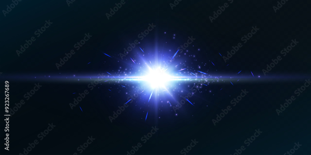 Aufkleber bright blue light effect. bright lens flare. blue glow effect. starry flares with shimmering highlig