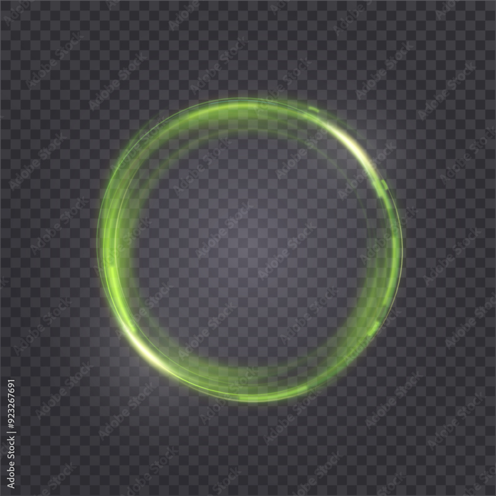 Poster glowing green circle on transparent background. glowing ring with bright backlight. round green fram