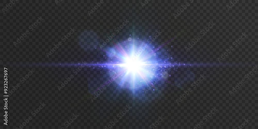 Aufkleber bright blue light effect. bright lens flare. blue glow effect. starry flares with shimmering highlig